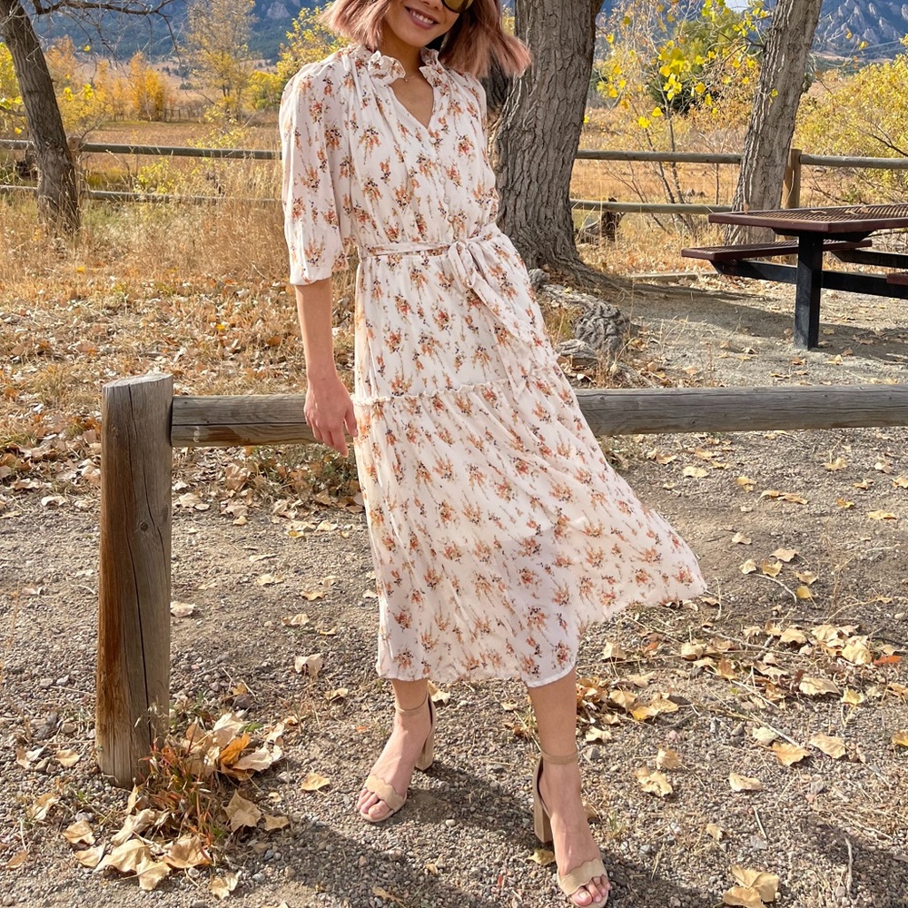 entro Cream Maxi Dress with Rust Floral Print